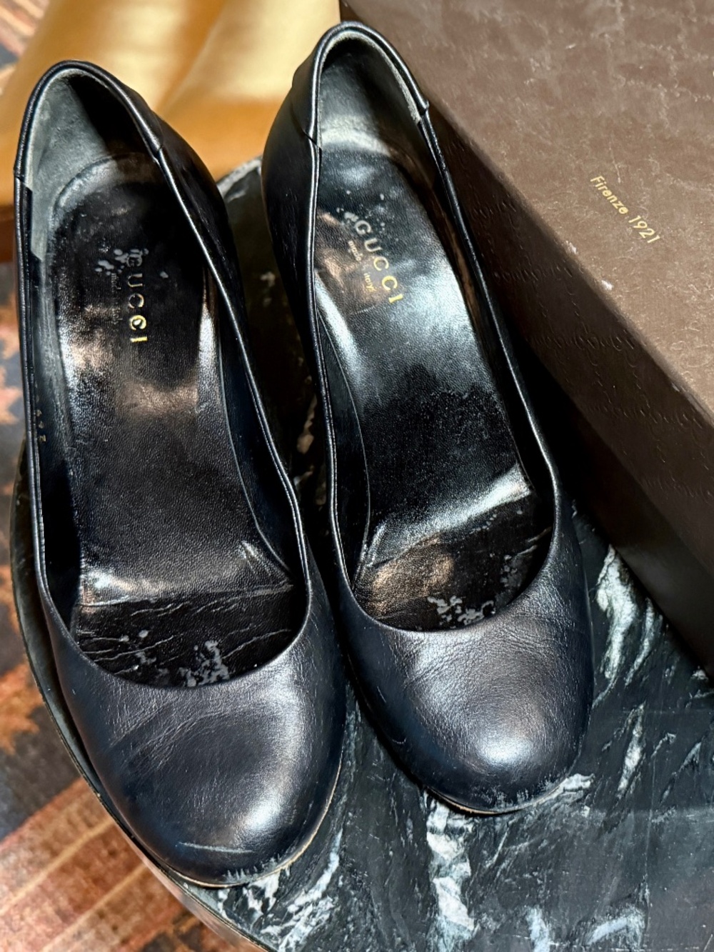 Authentic Gucci Black Guccissima Leather Wedges - Size 36.5